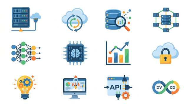 Collection of Technology and Data Icons for Digital Concepts.