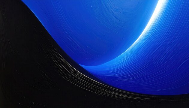 Fond abstrait dynamique avec des formes ondul&eacute;es bleues et noires audacieuses illumin&eacute;es par une courbe blanche brillante