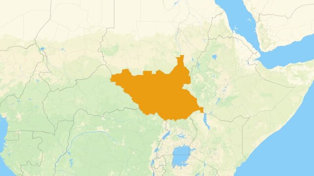 Zoom in on a Country from a Stylised World Map South Sudan