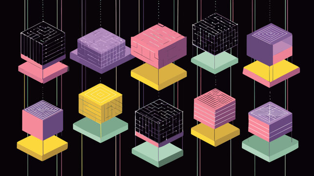 Abstract Geometric Cubes Representing Blockchain Development