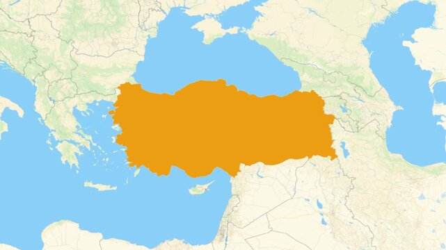 Zoom in on a Country from a Stylised World Map Turkey