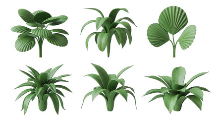 collection of 3d rendered green houseplants isolated against a plain white background decorative and design applications