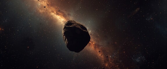 Obraz premium Asteroid belt space rock traveling across the galaxy