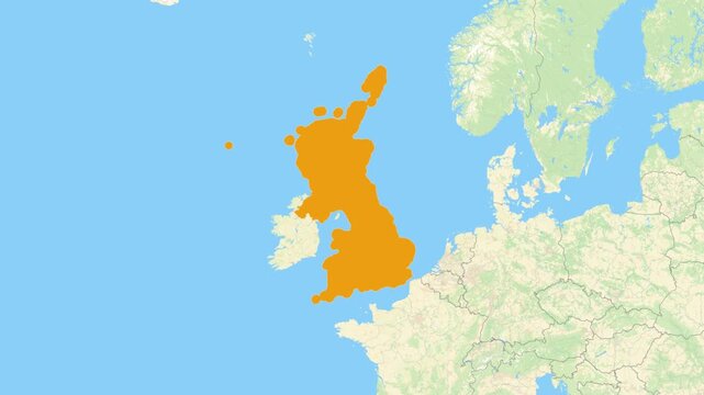Zoom in on a Country from a Stylised World Map United Kingdom