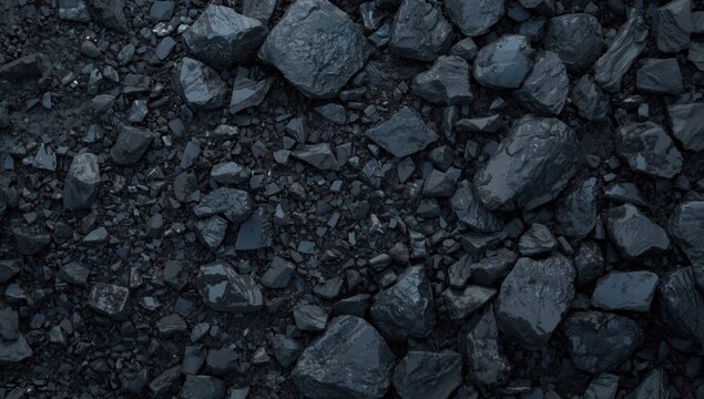 Black fossil coal for coking fuel on a rugged textured background