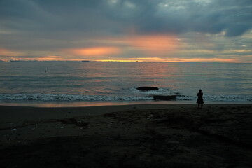 Fototapeta premium Golden Hour Silhouette on the Shore