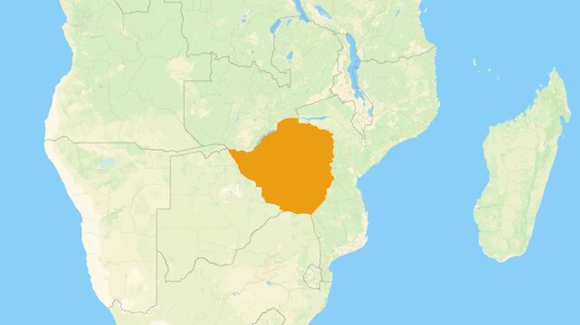 Zoom in on a Country from a Stylised World Map Zimbabwe