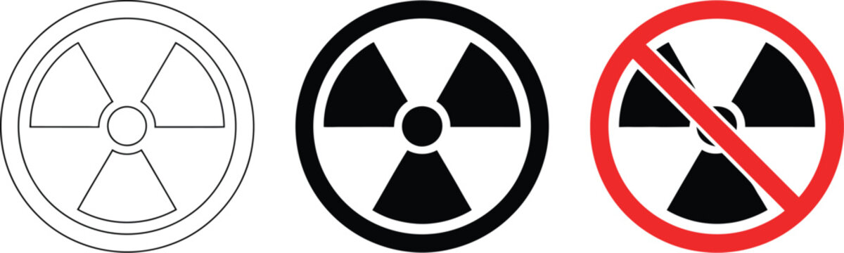 No, radiation icon set, radioactive danger prohibition symbols for nuclear safety environmental protection and hazardous material warning design