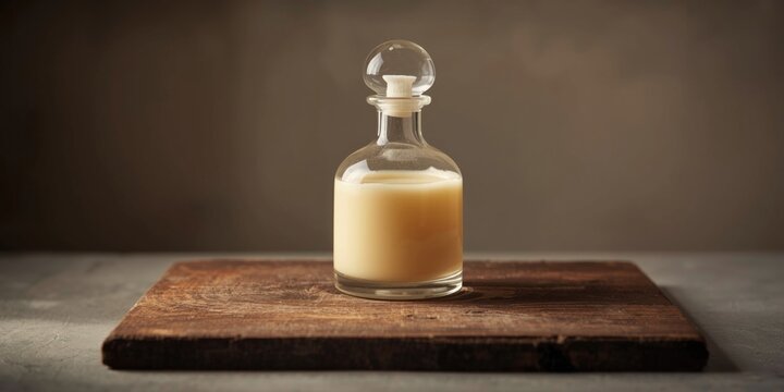 Artisan Shubat made from camel milk displayed on a weathered wooden panel