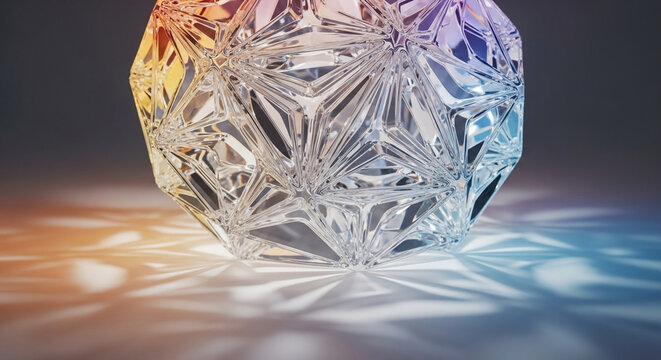 Abstract Crystal Geometric Shape with Refracted Light and Colorful Gradients