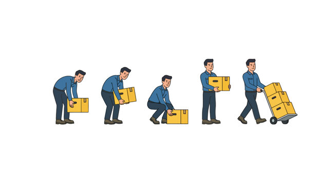 Manual handling ergonomics and safe lifting techniques illustration