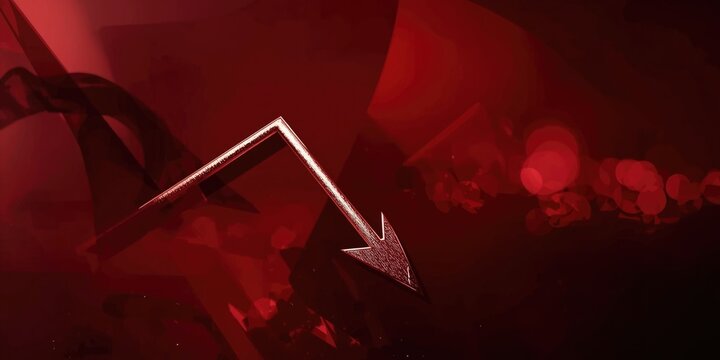 Abstract red background illustrating stock market crash with downward trend arrow