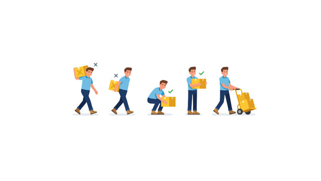 Manual Handling Safety and Correct Lifting Techniques Illustration