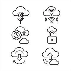 Fototapeta premium Cloud network icons set with traffic light time lock download and upload