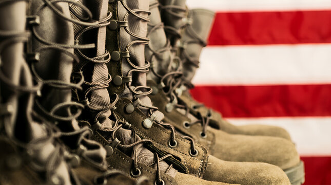 Cinematic Close-Up of Rugged Military Combat Boots in a Row