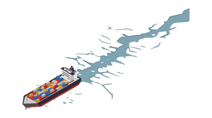 cargo ship illustration with fractured ice isometric view © Anjumanara Rakhi