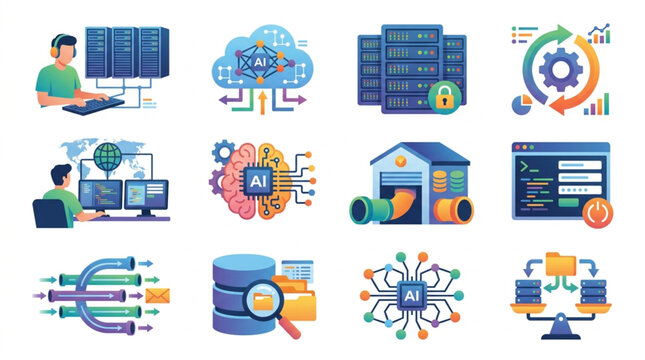 Collection of Technology and Data Management Icons.