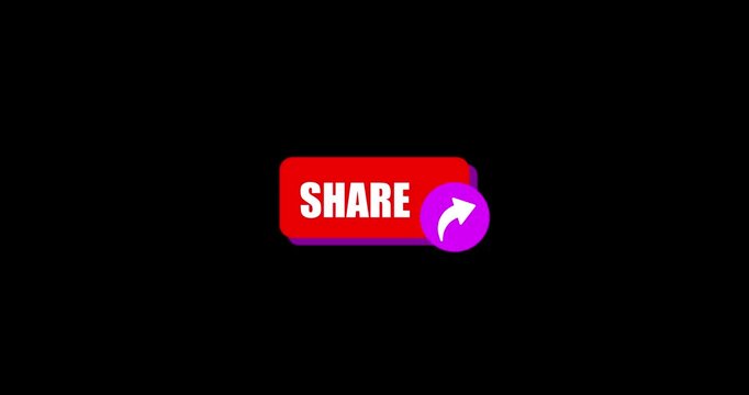 Share button share text reveal animation. Flat design social media share button icon with circle loop animation on a transparent background