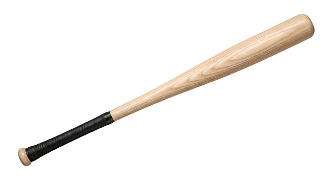 Classic wooden baseball bat with black grip tape, professional ash wood sports equipment, isolated timber slugger for athletic training and competition