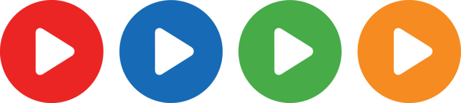 Colorful Play Button Icon Set with Media Control Symbols for Video Streaming, Mobile Applications, Multimedia Interfaces, and Digital Vector Designs