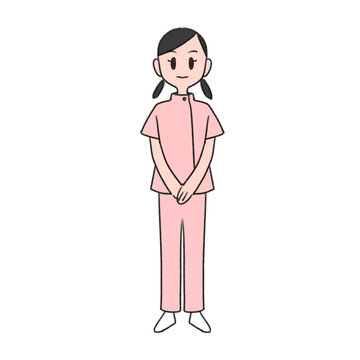 Flat illustration of nurse in pink scrubs