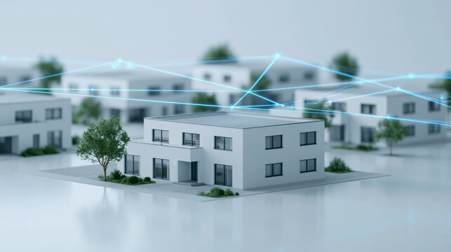 Smart Home Network Connected Modern Residential Buildings Concept Illustration