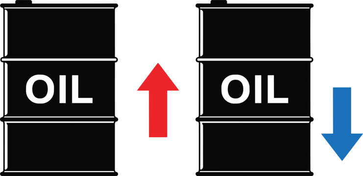 Oil Price Increase and Decrease Illustration with Barrel Icons and Market Trend Arrows for Energy Trading and Economic Analysis Concepts