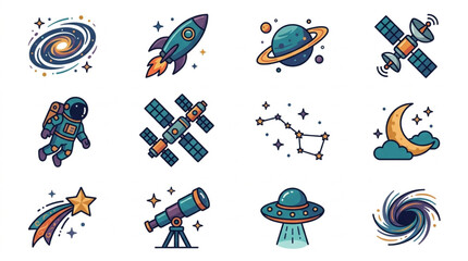 Collection of Space Exploration and Celestial Objects Icons. © andi