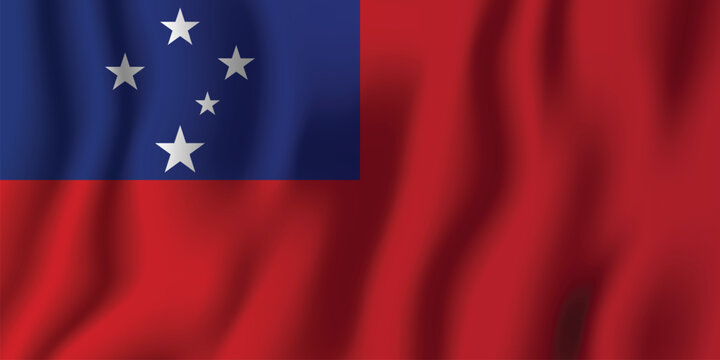 Waving flag of Samoa with five white stars on a red and blue background