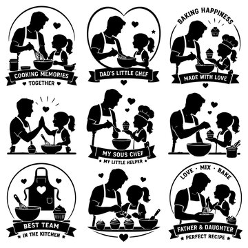 Father and daughter baking together flat design vector illustrations