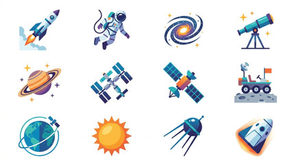 Collection of space exploration and astronomy icons. © andi
