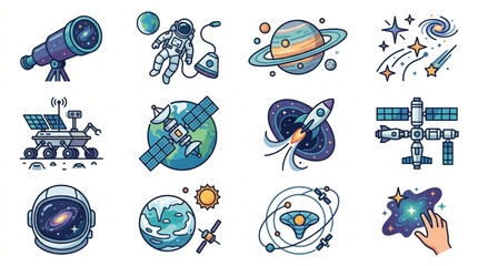 Collection of Space Exploration and Astronomy Icons and Illustrations. © andi