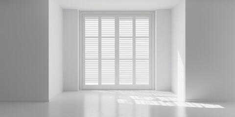 Fototapeta premium Clear backdrop display of white louver blinds and jalousie curtains for offices and homes
