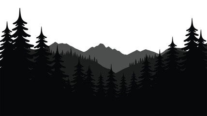 Vector illustration of dark evergreen trees and layered mountains with mountains landscape evergreen silhouette illustration © Urmi Bagum Urme