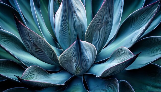closeup agave cactus abstract natural pattern background and textures dark blue toned