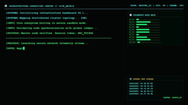 Database Sharding Engine Linux Console Showing Dynamic Cluster Partition Optimization and Query Load Balancing Operations Log.