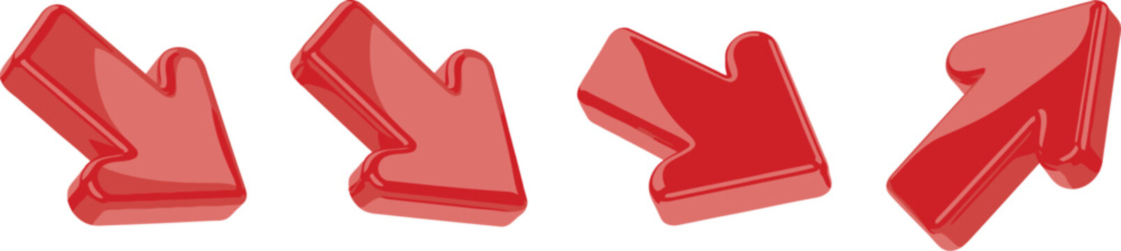 Red 3D arrows pointing different directions realistic vector cursor set illustration