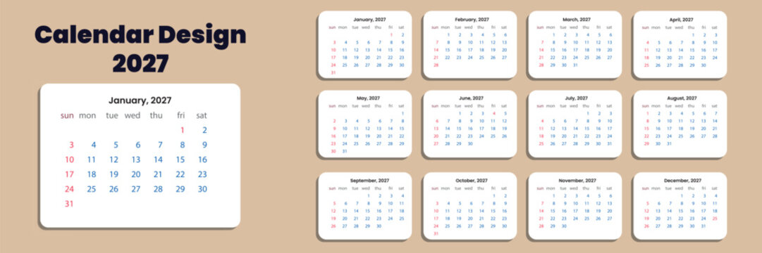 Calendar Design 2027 Year Template 