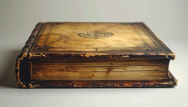 Antique Leather-Bound Book with Engraved Ex Libris Plate on Aged Pages Close-Up