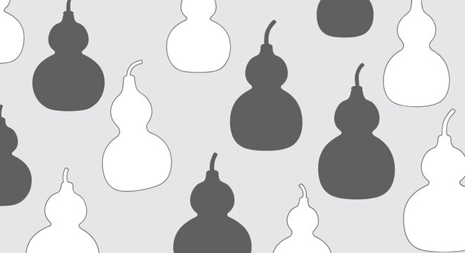 Repeating pattern of calabash or bottle gourd silhouettes in black and white tones creating a traditional cultural motif.