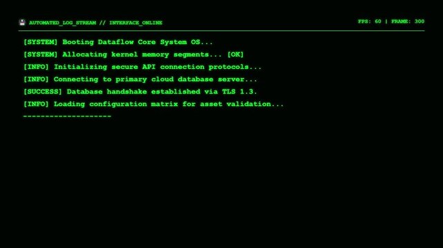 Automated Log Stream Interface Online Showing Primary Cloud Database Server Handshake Progress and Transaction Block Metadata Verification.