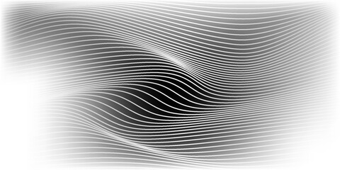 Wave lines abstract background, black thin wavy stripes with movement optical effect. Minimalistic drawing, graphic curves flow. Modern vector illustration isolated on white. © Dyan
