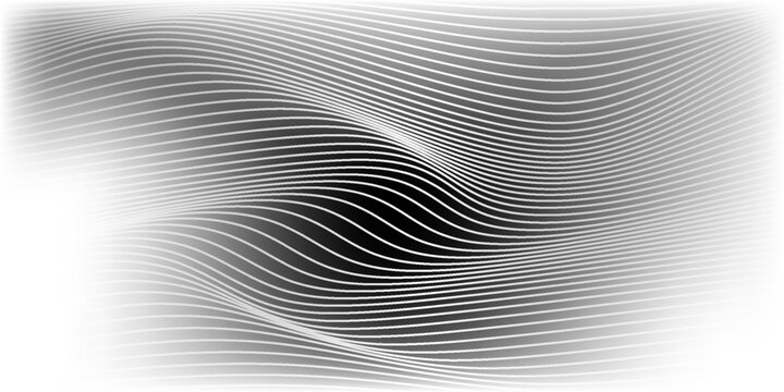 Wave lines abstract background, black thin wavy stripes with movement optical effect. Minimalistic drawing, graphic curves flow. Modern vector illustration isolated on white.