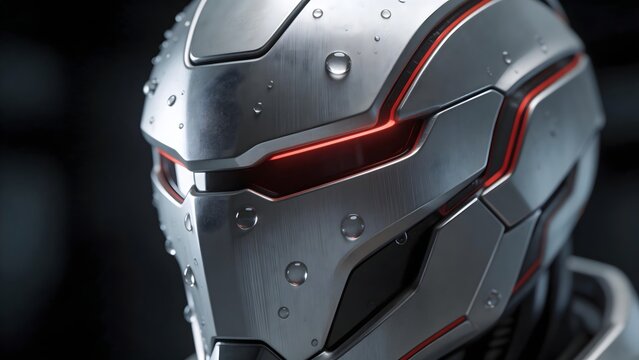 Closeup of futuristic metallic helmet