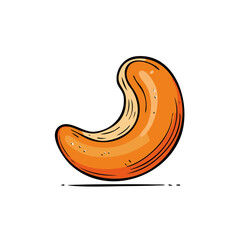 Fototapeta premium Hand-drawn illustration of a single, ripe cashew nut with a warm orange hue and bold outlines.