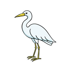 Fototapeta premium Graceful white heron standing in profile with elegant long neck and yellow beak