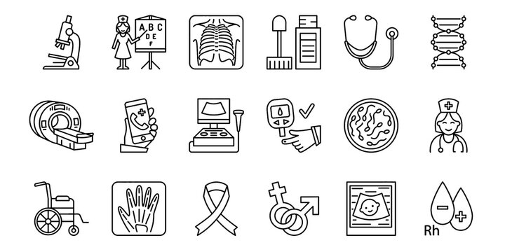 Medical Equipment Line Icon Set, Clinic Research Vector Transparent Background