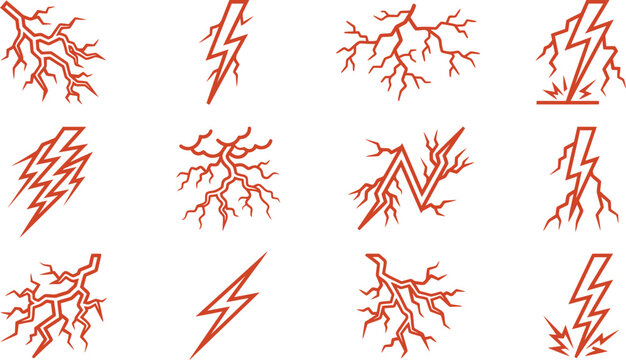 Collection of orange lightning bolt and crack graphics