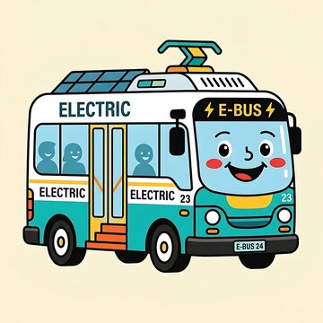 Electric bus with smiling face.