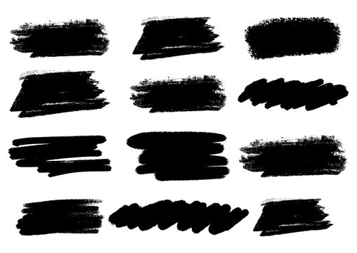 Collection of black grunge brush strokes 